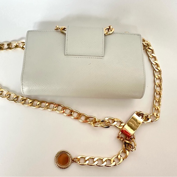 ๐ฏ PRADA Logo Off-White Saffiano Leather Bifold Wallet on Chain - Picture 3 of 13